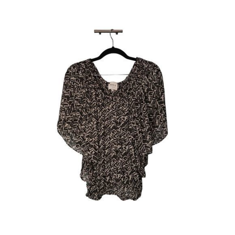 Abstract Black‎ and White Flowy Misa Short Sleeve Summer Shirt - Small
